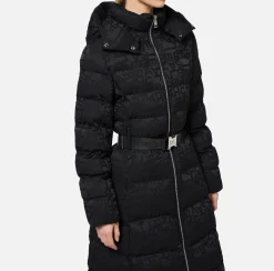 Capispalla|Elisabetta Franchi Piumino lungo in nylon jacquard lettering Nero