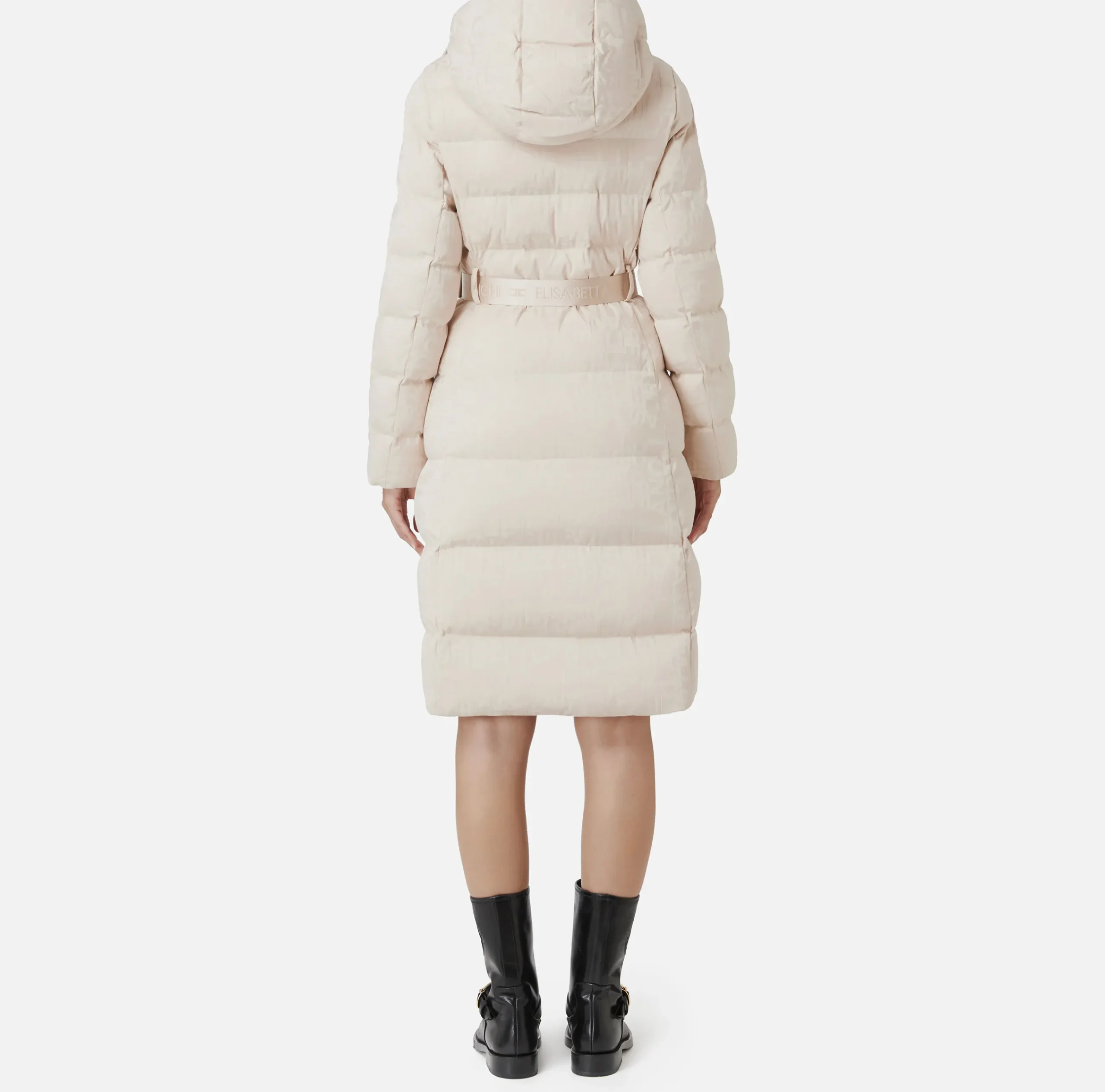 Capispalla|Elisabetta Franchi Piumino lungo in nylon jacquard lettering Lattice