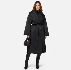 Capispalla|Elisabetta Franchi Piumino lungo in nylon satin con ampio collo Nero