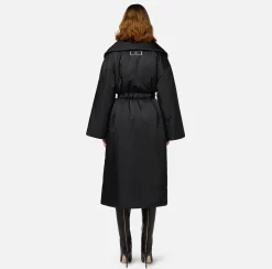 Capispalla|Elisabetta Franchi Piumino lungo in nylon satin con ampio collo Nero