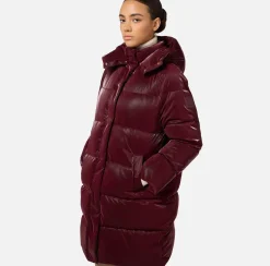 Capispalla|Elisabetta Franchi Piumino lungo in nylon satin con cappuccio RougeNoir