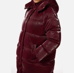 Capispalla|Elisabetta Franchi Piumino lungo in nylon satin con cappuccio RougeNoir