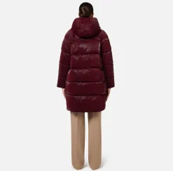 Capispalla|Elisabetta Franchi Piumino lungo in nylon satin con cappuccio RougeNoir