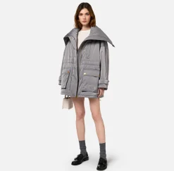 Capispalla|Elisabetta Franchi Piumino over tipo aviator in nylon satin Steel