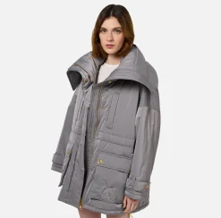 Capispalla|Elisabetta Franchi Piumino over tipo aviator in nylon satin Steel