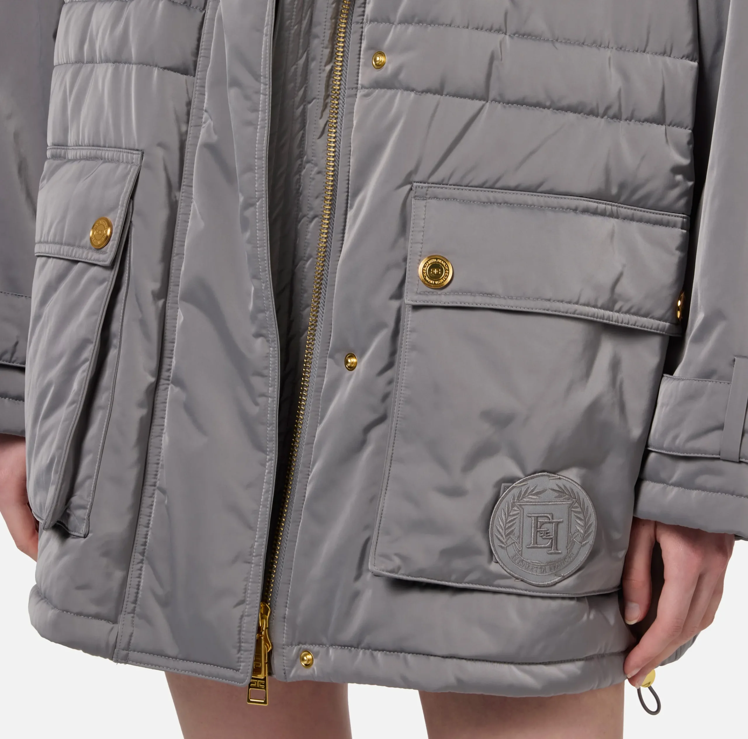 Capispalla|Elisabetta Franchi Piumino over tipo aviator in nylon satin Steel