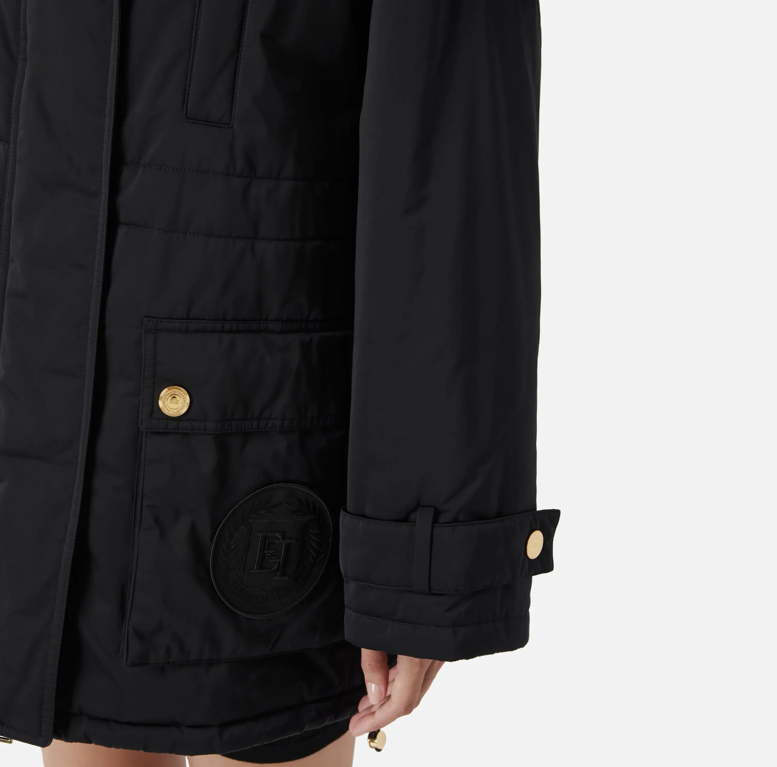 Capispalla|Elisabetta Franchi Piumino over tipo aviator in nylon satin Nero