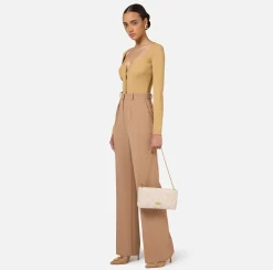 Clutch|Elisabetta Franchi Pochette in tessuto embossed con tracolla in catena Lattice