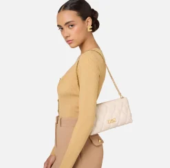 Clutch|Elisabetta Franchi Pochette in tessuto embossed con tracolla in catena Lattice