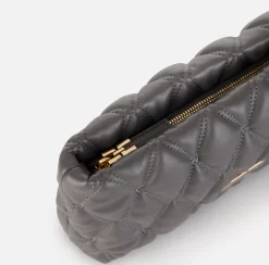 Clutch|Elisabetta Franchi Pochette in tessuto embossed con tracolla in catena Steel