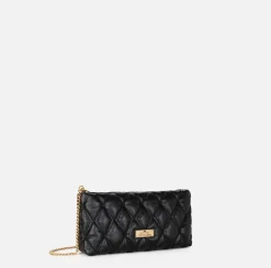 Clutch|Elisabetta Franchi Pochette in tessuto embossed con tracolla in catena Nero