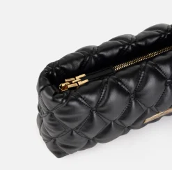 Clutch|Elisabetta Franchi Pochette in tessuto embossed con tracolla in catena Nero