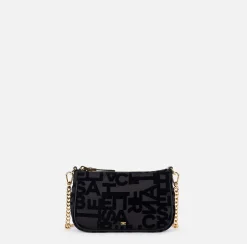 Clutch|Elisabetta Franchi Pochette lettering con tracolla Nero