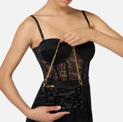 Clutch|Elisabetta Franchi Pochette lettering con tracolla Nero