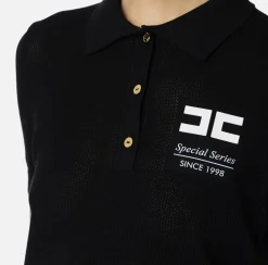 Maglieria E Felpe|Elisabetta Franchi Polo in viscosa punto rete con intarsio Nero