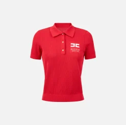 Maglieria E Felpe|Elisabetta Franchi Polo in viscosa punto rete con intarsio RedPassion