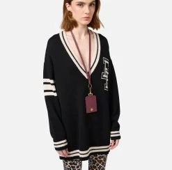 Portachiavi E Charms|Elisabetta Franchi Porta badge in materiale sintetico effetto pelle RougeNoir