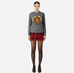 Maglieria E Felpe|Elisabetta Franchi Pullover in lana con maxi patch Grigiomelange