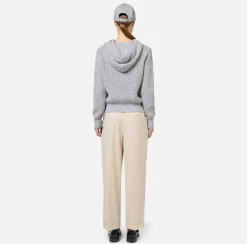 Maglieria E Felpe|Elisabetta Franchi Pullover in viscosa mouliné con cappuccio e patch logo Perla/Avorio