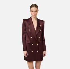 Mini Abiti|Robes Manteaux|Elisabetta Franchi Robe manteau doppiopetto in fresco di lana con puntali RougeNoir