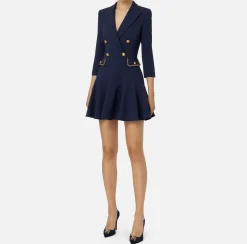 Mini Abiti|Robes Manteaux|Elisabetta Franchi Robe manteau in crêpe con catena groumette Navy