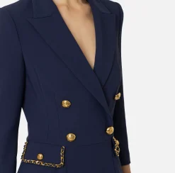 Mini Abiti|Robes Manteaux|Elisabetta Franchi Robe manteau in crêpe con catena groumette Navy