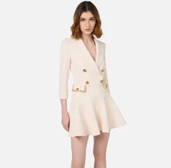 Mini Abiti|Robes Manteaux|Elisabetta Franchi Robe manteau in crêpe con catena groumette Burro