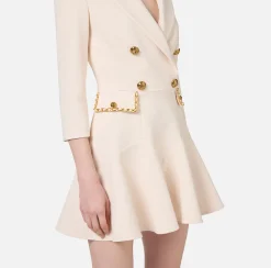 Mini Abiti|Robes Manteaux|Elisabetta Franchi Robe manteau in crêpe con catena groumette Burro