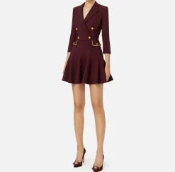 Mini Abiti|Robes Manteaux|Elisabetta Franchi Robe manteau in crêpe con catena groumette RougeNoir