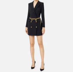 Robes Manteaux|Mini Abiti|Elisabetta Franchi Robe manteau in crêpe stretch con cintura Nero