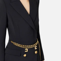 Robes Manteaux|Mini Abiti|Elisabetta Franchi Robe manteau in crêpe stretch con cintura Nero