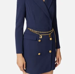Robes Manteaux|Mini Abiti|Elisabetta Franchi Robe manteau in crêpe stretch con cintura Navy