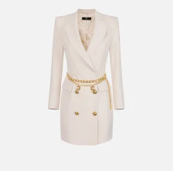 Robes Manteaux|Mini Abiti|Elisabetta Franchi Robe manteau in crêpe stretch con cintura Burro
