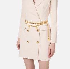 Robes Manteaux|Mini Abiti|Elisabetta Franchi Robe manteau in crêpe stretch con cintura Burro