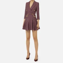 Mini Abiti|Robes Manteaux|Elisabetta Franchi Robe manteau in crêpe stretch stampa rombo con catena RougeNoir/Burro