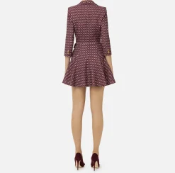 Mini Abiti|Robes Manteaux|Elisabetta Franchi Robe manteau in crêpe stretch stampa rombo con catena RougeNoir/Burro