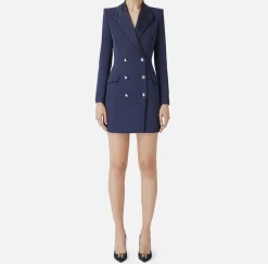 Mini Abiti|Robes Manteaux|Elisabetta Franchi Robe manteau in crêpe stretch con revers in raso Navy