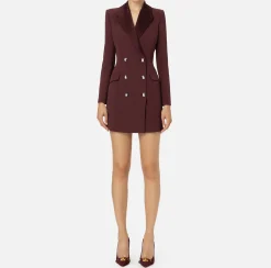 Mini Abiti|Robes Manteaux|Elisabetta Franchi Robe manteau in crêpe stretch con revers in raso RougeNoir