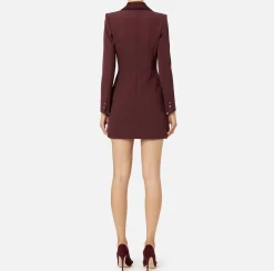 Mini Abiti|Robes Manteaux|Elisabetta Franchi Robe manteau in crêpe stretch con revers in raso RougeNoir