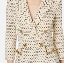 Mini Abiti|Robes Manteaux|Elisabetta Franchi Robe manteau in crêpe stretch stampa rombo con catena Burro/Nero