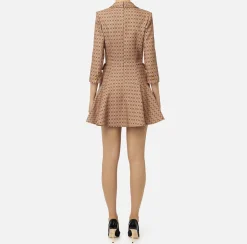 Mini Abiti|Robes Manteaux|Elisabetta Franchi Robe manteau in crêpe stretch stampa rombo con catena Camel/Nero