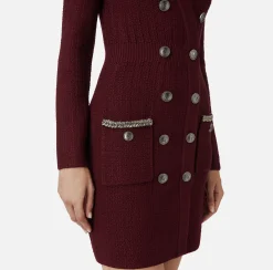 Mini Abiti|Abiti In Maglia|Elisabetta Franchi Robe manteau in lana bouclé con ricamo RougeNoir