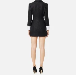 Mini Abiti|Robes Manteaux|Elisabetta Franchi Robe manteau in tweed laminato con patch logo Nero