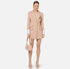 Mini Abiti|Robes Manteaux|Elisabetta Franchi Robe manteau in tweed laminato con patch logo PeachRose
