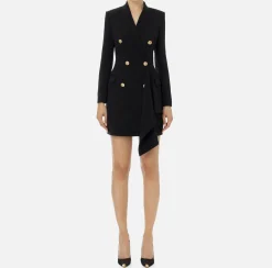 Mini Abiti|Robes Manteaux|Elisabetta Franchi Robe-manteau doppiopetto in crêpe con ruche Nero
