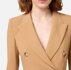 Mini Abiti|Robes Manteaux|Elisabetta Franchi Robe-manteau doppiopetto in crêpe con ruche Bronze