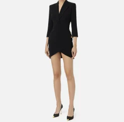 Abiti|Mini Abiti|Elisabetta Franchi Robe-manteau in crêpe con bottoni al fianco Nero
