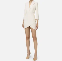 Abiti|Mini Abiti|Elisabetta Franchi Robe-manteau in crêpe con bottoni al fianco Burro