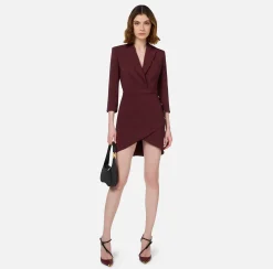 Abiti|Mini Abiti|Elisabetta Franchi Robe-manteau in crêpe con bottoni al fianco RougeNoir