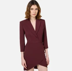 Abiti|Mini Abiti|Elisabetta Franchi Robe-manteau in crêpe con bottoni al fianco RougeNoir
